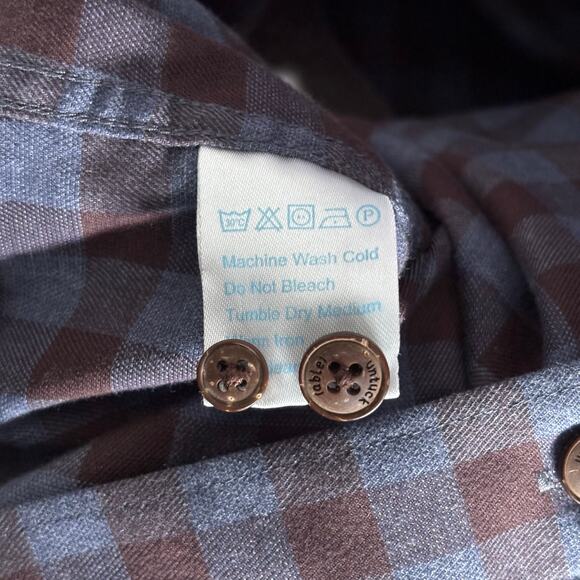 Twillory Untuckable Tailored Fit Shirt Brown Blue Check S-M Button Down Mens - Picture 6 of 7